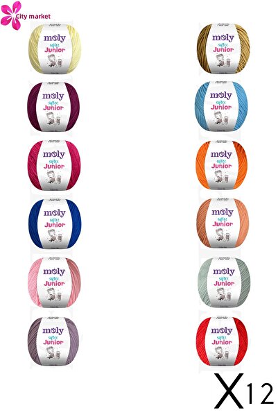 Kent Pazarı Moly Softee Junior 12 Pieces Punch Hand Knitting Yarn Amigurumi Yarn 50 Gr Bag Toy Yarn Mixed Color