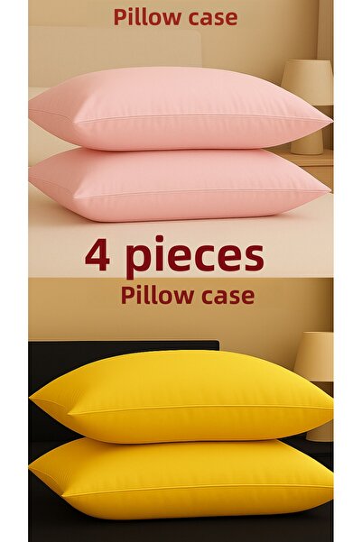 ÇIQRIK HOME 4 Pieces 50 X70 cm 100% Cotton Zippered Pillowcases Pink/Yellow