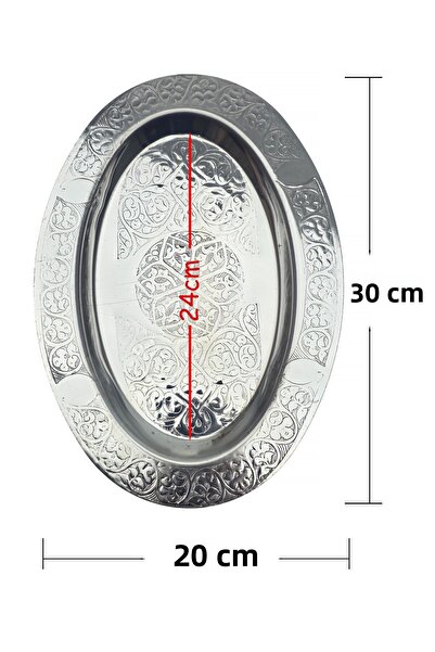 Binbir Trend Oval Chrome Steel Alexander and Serving Plate – Authentic Engraved, 30 cm