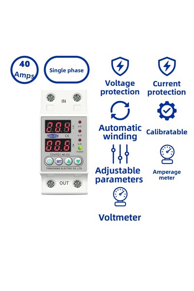 TOMZN Releu de protecție la tensiune și curent 40a Releu de protecție reglabi...