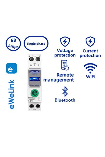 TOMZN مقياس الطاقة المدمج المتوافق مع eWelink 63A - مرحل ذكي لحماية الجهد وال...