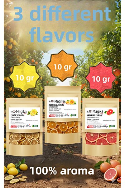 Magika Design 10 جرام من الليمون المجفف، 10 جرام من البرتقال المجفف و10 جرام من الجريب فروت المجفف، الأول. درجة عالية، مجفف طازجًا