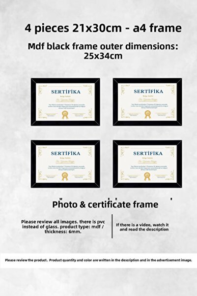 Me you 4 Pieces 21X30 Frame - Mdf Frame - Photo Frame - A4 Diploma Frame - Ce...