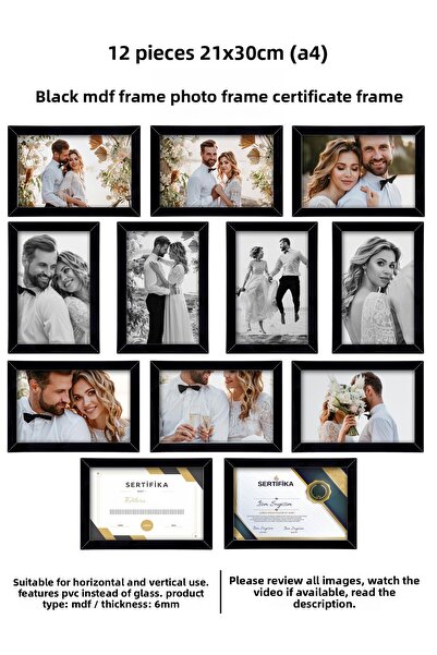 Me you 12 قطعة إطار 21×30 - إطار MDF - إطار صور - إطار شهادة A4 - شهادة