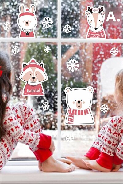 MSticker Christmas Special Snowflakes, Deer, Teddy Bear Figured Christmas Ornaments Wall-Glass Sticker
