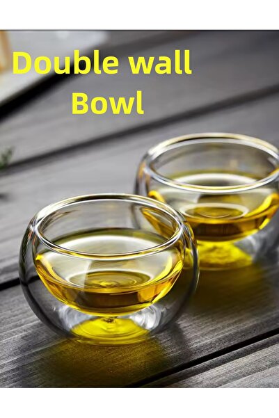 Flash Bazaar Bowy 6-Piece Double-Walled Glass Sauce Bowl, Jam Bowl, Dragee Bowl, Turkish Delight Bowl, Mini Bowl 6.1 X 4 cm