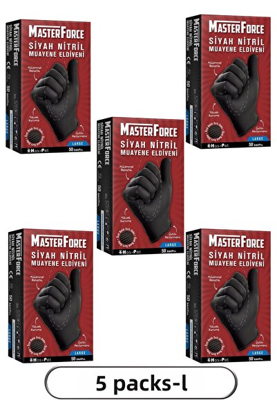 MasterForce Black Nitrile Gloves Large Size 50 Pcs 5 Boxes