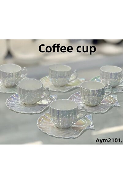 decovien طقم أكواب من الخزف اللؤلؤي المزخرف بـ 6 أشخاص