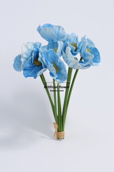 Yapay Çiçek Deposu Floare artificială, pachet de 8 lalele țăricești umede, texturate, 33 cm, albastru