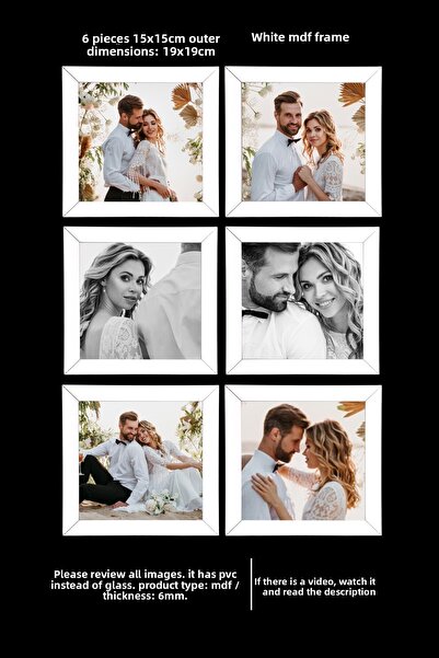 Me you 6 قطع إطار 15×15 - إطار MDF - إطار صور - إطار مربع - مع PVC