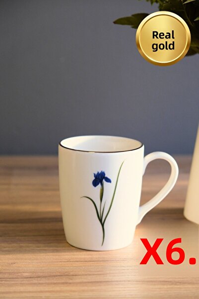 tabakevi Tabak Evi Porcelain Natura Iris Mug with Handle 9cm 220ml Set of 6
