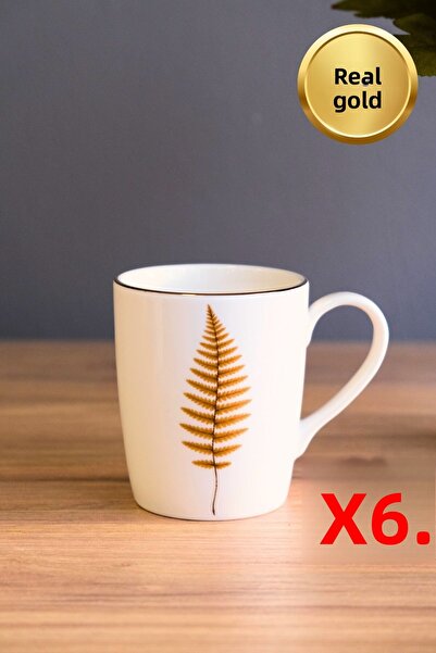 tabakevi Tabak Evi Porcelain Natura Fern Mug with Handle 9cm 220ml Set of 6