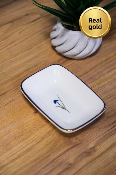 tabakevi Tabak Evi Porcelain Natura Iris Gold Gilded Rectangular Boat Plate 12X8,50Cm Set of 4