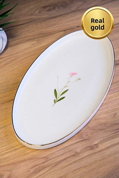 tabakevi Tabak Evi Porcelain Natura Broadcloth Gold Gilded Oval Boat 32,50X17X2,50Cm Set of 6