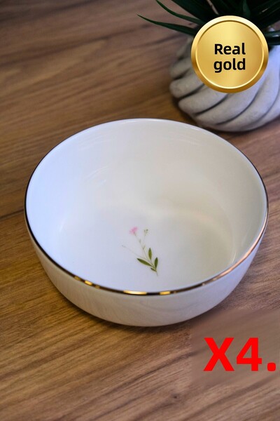 tabakevi Tabak Evi Porcelain Natura Broadcloth Gold Gilded Bowl 13.50X4Cm 460Cc Set of 4