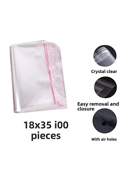 JokeyAmbalaj 100 قطعة (18x30+5) كيس من النايلون اللاصق مع شريط جيلاتيني Opp