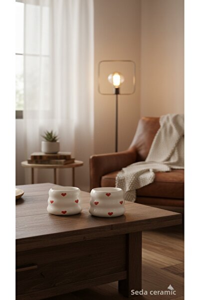 seda seramik Handmade Espresso 2-Person Heart-Shaped Double Coffee Cups 175 Ml.