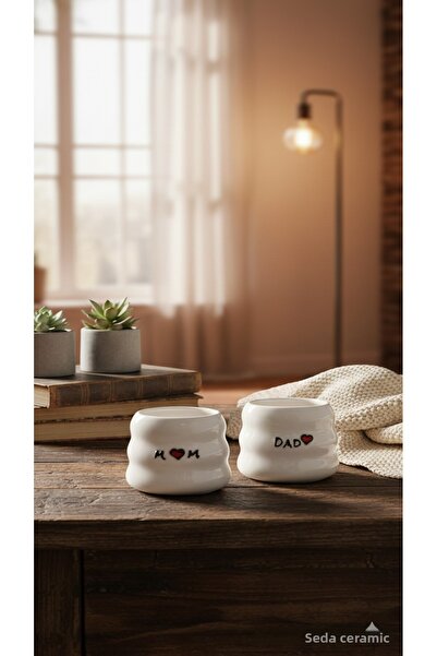 seda seramik Handmade Espresso 2-Person Mom & Dad Double Coffee Cups 175 Ml.