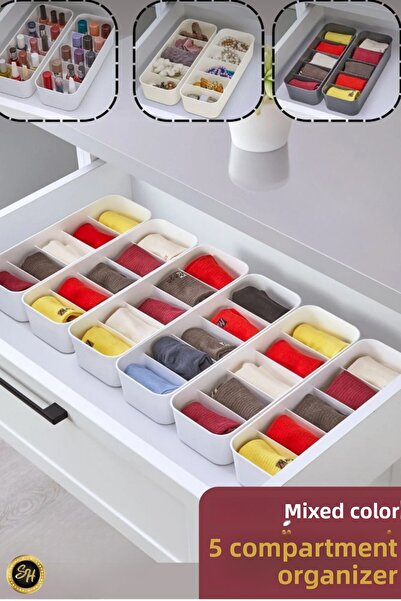 Snow Homs 1-Piece 5-Compartment Organizer Box - Inside the Wardrobe-Makeup -Kitchen Cabinet Organizer Size: 29X9.6X7Cm