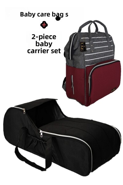 USF حقيبة رعاية الطفل مخططة باللون الرمادي العنابي للجنسين وعربة أطفال حاملة للأطفال