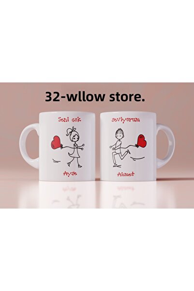 WİLLOW STORE Valentine's Day, Special for Lovers, Love, Affection Porcelain M...