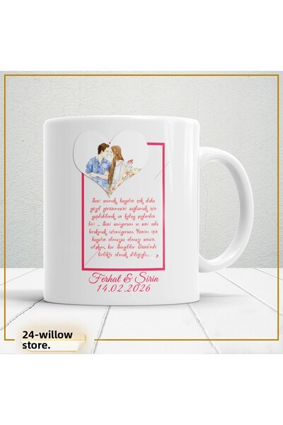 WİLLOW STORE Valentine's Day, Special for Lovers, Love, Affection Porcelain M...
