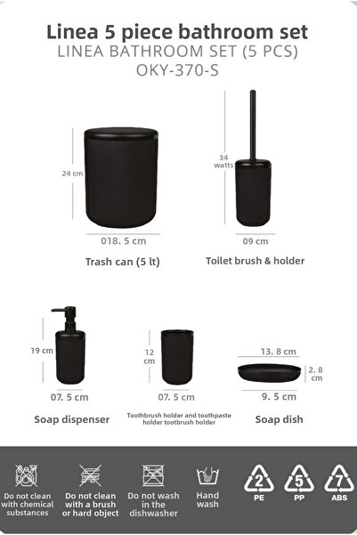 Okyanus Home Σετ Μπάνιου Mina Μαύρο Ριγέ Στρογγυλό