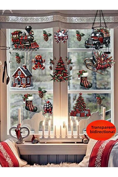 aiki Transparent Double-Sided, Black Pitikare Patterned Christmas Ornament, Wall, Glass, Sticker 15 Pieces