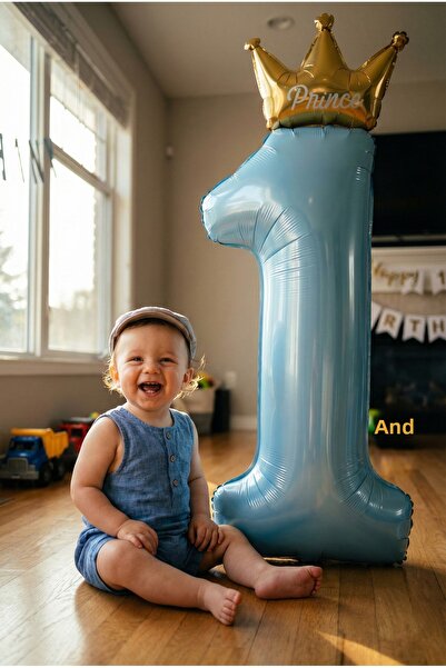 Noone بالون عيد ميلاد لعمر سنة واحدة - بالون فويل عملاق باللون الأزرق مع كتاب...