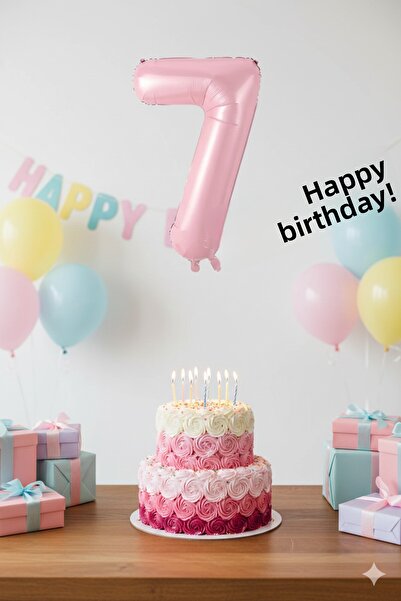 Deniz Party Store بالون فويل وردي اللون لعمر 7 سنوات 34 بوصة 76-80 سم