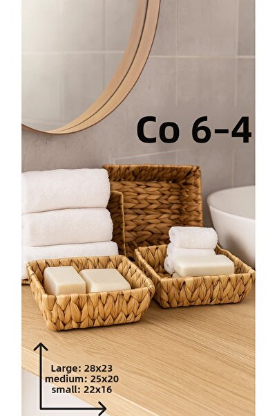 PEKPLUS Decorative Natural Hand Knitted Rectangular Wicker 3-Piece Basket Set Multi-Purpose Organizer