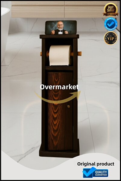 Overbazaar Suport pentru hârtie igienică din lemn cu capac – Suport modern pe...