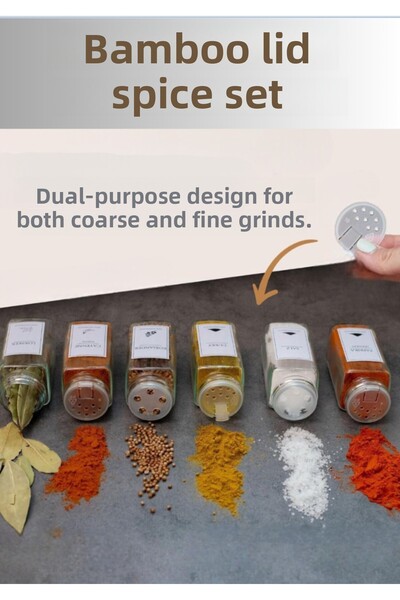 Flash Bazaar 12 Pieces Square Glass Spice Jar Set with Bamboo Lids / 12 Piece...