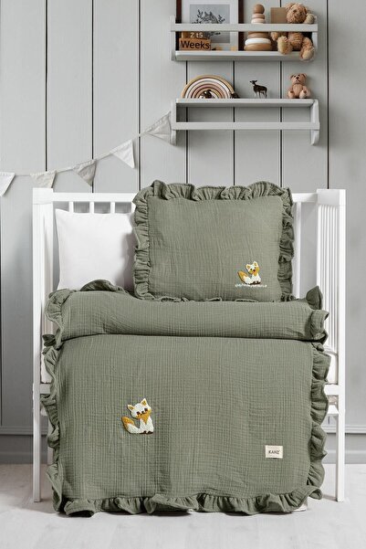 Budi Kanz 4 Layer Hand Made Ruffled Muslin Cover Set Knz-020 Green