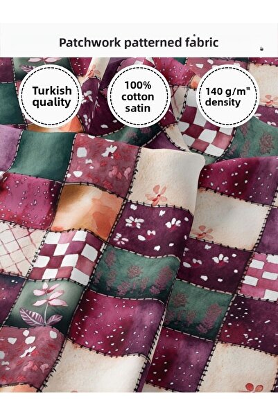 FabricMarket 100% Cotton Satin Patchwork Fabric – 155×100 cm – for Sewing and...