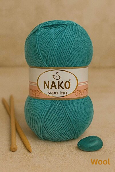 NAKO خيط صوف سوبر إنسي 25% للحياكة اليدوية 5498 أخضر