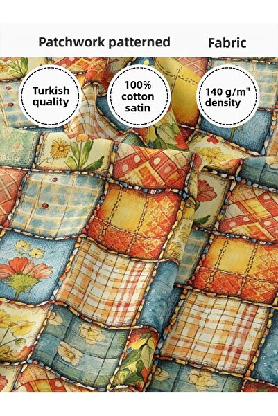 FabricMarket bumbac 100% Țesătură din satin patchwork – 155×100 cm – Pentru c...