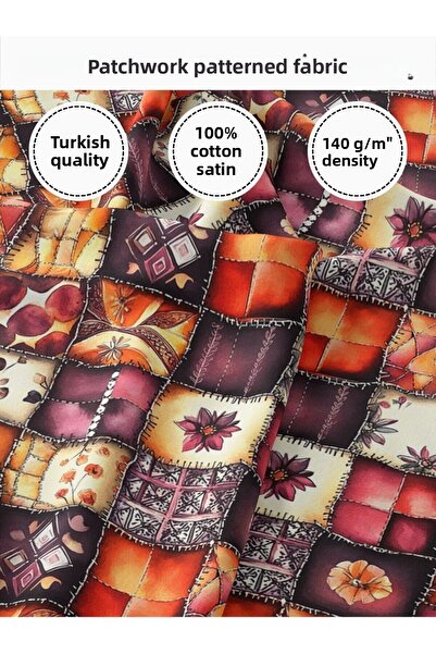 FabricMarket 100% Cotton Satin Patchwork Fabric – 155×100 cm – for Sewing and...