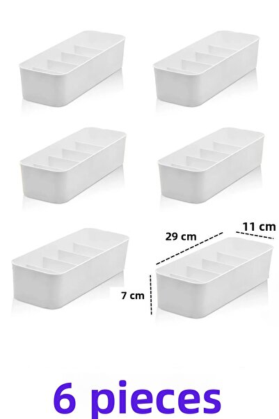 Mutfak Köşesi 5 Compartment Organizer, Watch, Jewelry, Buckle, Socks, Underwear Organizer 6 Pieces White