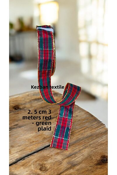 Kezban Tekstil Plaid Pattern Decoration Christmas Ribbon 2.5cm - 3 Meters