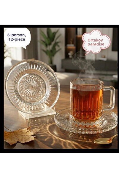 ORTAKÖY CENNETİ طقم أكواب قهوة زجاجية مبتسمة مكون من 6 قطع بنمط أوريجامي، فنا...