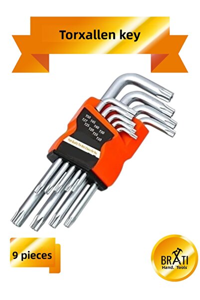 BRATİ HAND TOOLS Yıldız Torx Allen Combination 9 Piece Allen Key Set Cr-V
