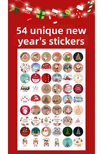 Netsan Etiket 54 قطعة من الملصقات لحزمة الهدايا ذات طابع السنة الجديدة، ملصق ...