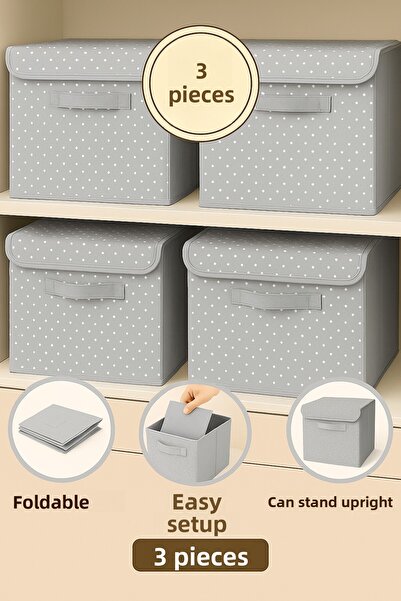 Spartek home textile 3Pcs-Covered Patterned Closet Laundry Toy Organizer Folding Storage Box with Lid 30X30X30