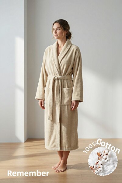 Anılsan Μπουρνούζι 100% βαμβακερό Unisex μπεζ - Μπουρνούζι ξενοδοχείου Şalyaka, Ιδανικό για σπα, Κατάλληλο για καθημερινή χρήση