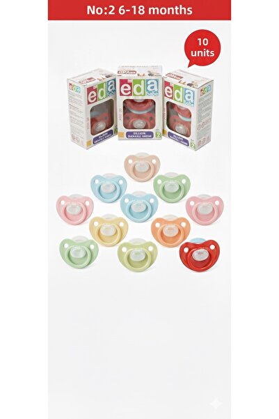 LUX EDA BEBE Economical Set of 10 Premium Silicone Pacifiers |   No:2 6-18 Mo...