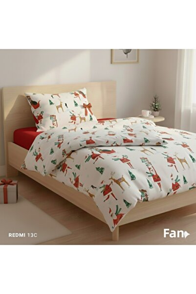 ELEGANCEHOME Flannel, New Year, 100% Cotton, Single Duvet Cover Set