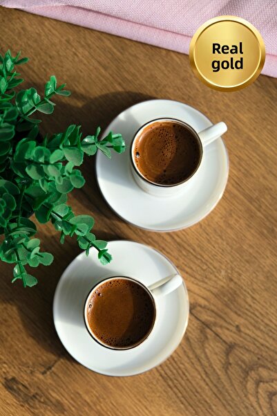 tabakevi Tabak Evi Porcelain Natura Mixed Gold Gilded Coffee Cup Set 90Cc 2 Person 4 Pieces