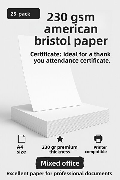 KarmaOfis ورق شهادات أمريكي بريستول A4 بوزن 230 جرام (عبوة من 25 قطعة) - ورق ...