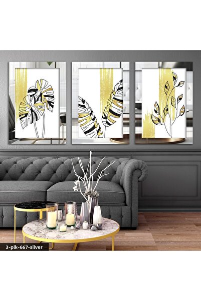 Evinemoda Masă minimalistă cu frunze, cu detalii aurii, din plexiglas arginti...